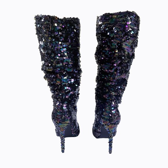 Purple Hologram Sequin Stilettos Sz 8 Slouchy Iridescent Metallic Y2K Rave Party - Picture 5 of 9